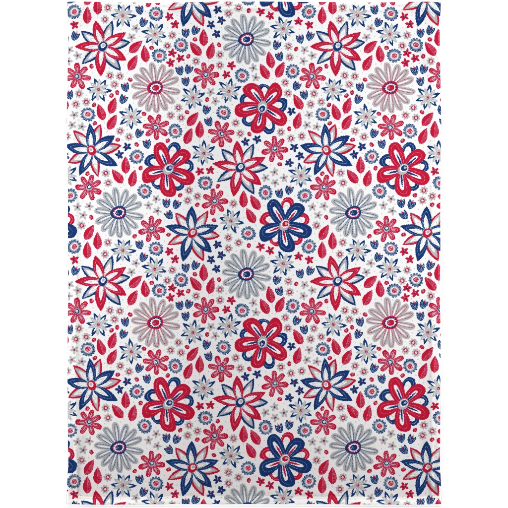 Bohemian Fields - Red, White and Blue Blanket, Plush Fleece, 30x40, Red