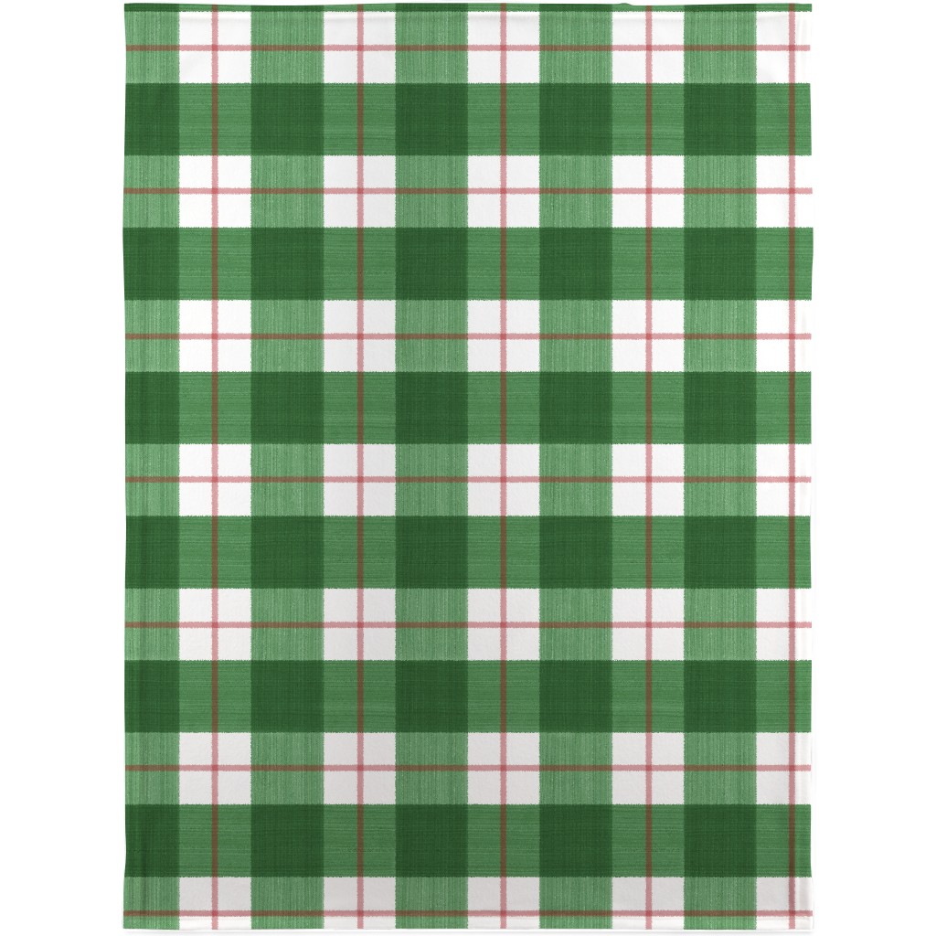 Double Plaid Blanket, Plush Fleece, 30x40, Green, Avocado