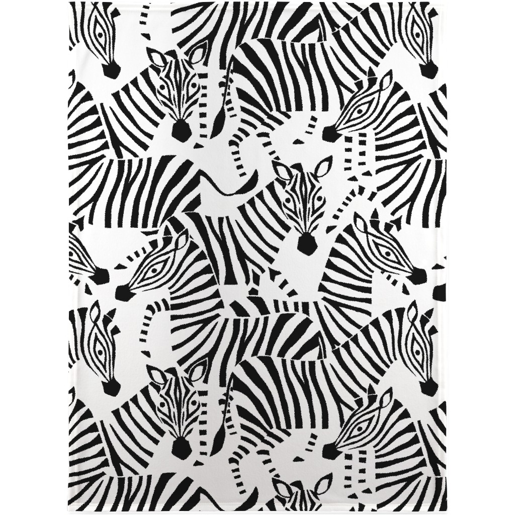 Zebra - Black and White Blanket, Plush Fleece, 30x40, Black, Black