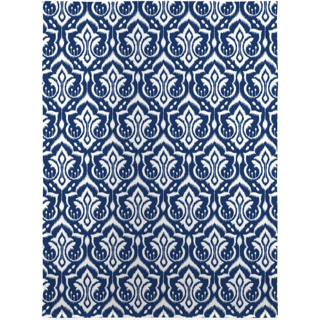 Ikat Damask - Midnight Navy Blanket, Plush Fleece, 30x40, Blue