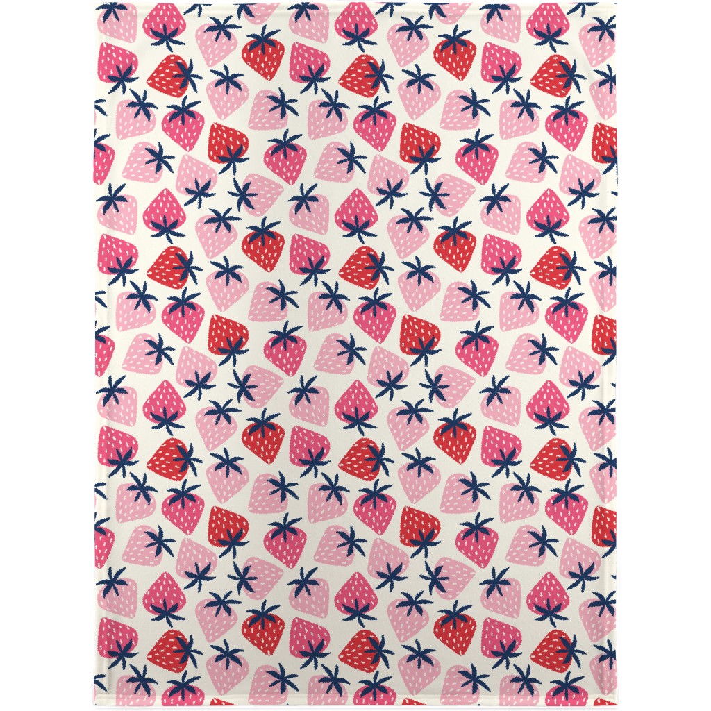 Strawberries - Pinks on White Blanket, Plush Fleece, 30x40, Pink, Bright Pink