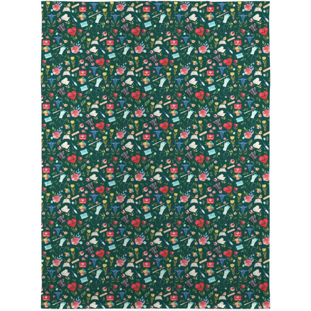 Love To Care Blanket, Plush Fleece, 30x40, Green, Deep Sea