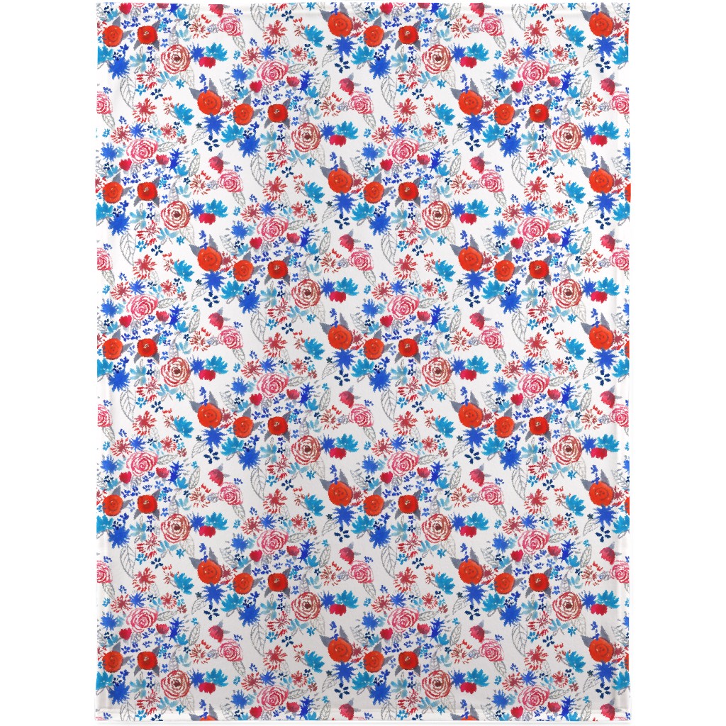 Patriotic Watercolor Floral - Red White and Blue Blanket, Plush Fleece, 30x40, Multicolor