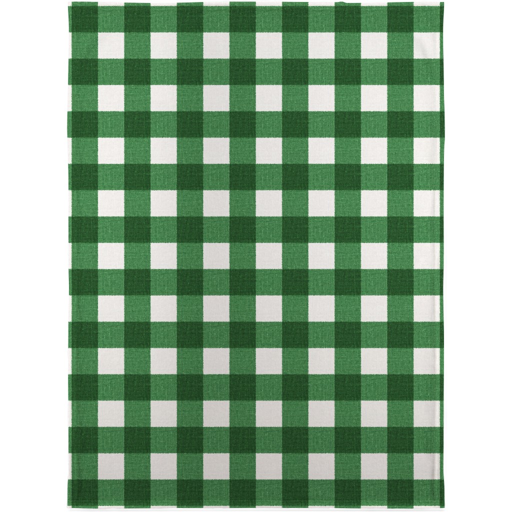 Gingham Linen - Green Blanket, Plush Fleece, 30x40, Green, Classic Green