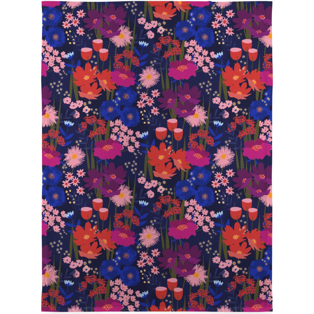 Summer Nights Floral - Dark Blanket, Plush Fleece, 30x40, Multicolor