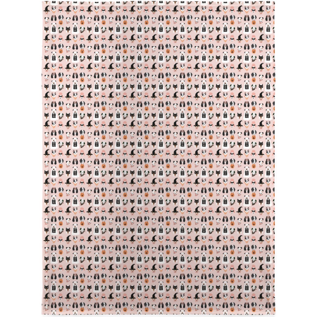 Halloween Puppies on Pink Blanket, Plush Fleece, 30x40, Pink, Bright Pink