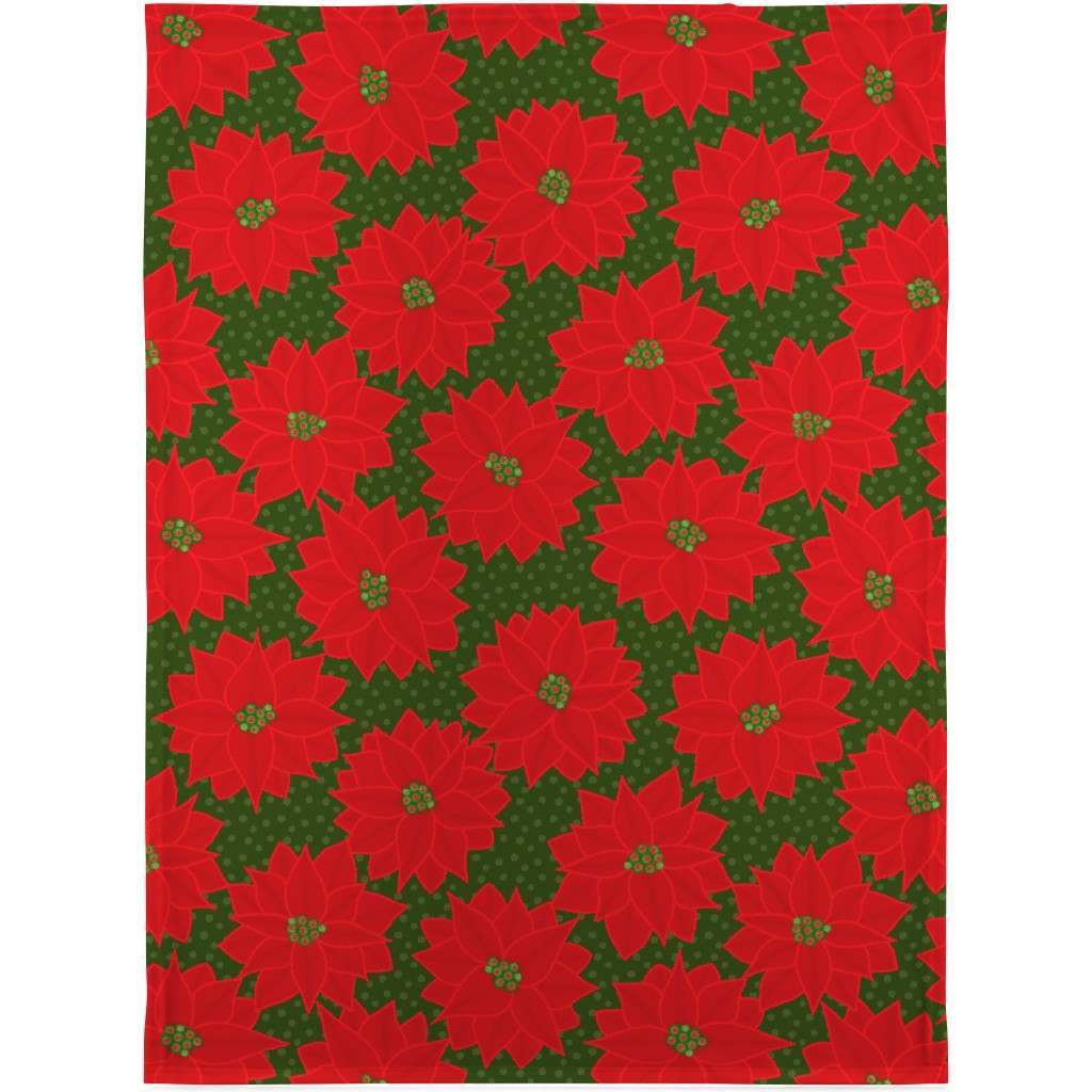 Christmas Poinsettia on Green Blanket, Plush Fleece, 30x40, Red