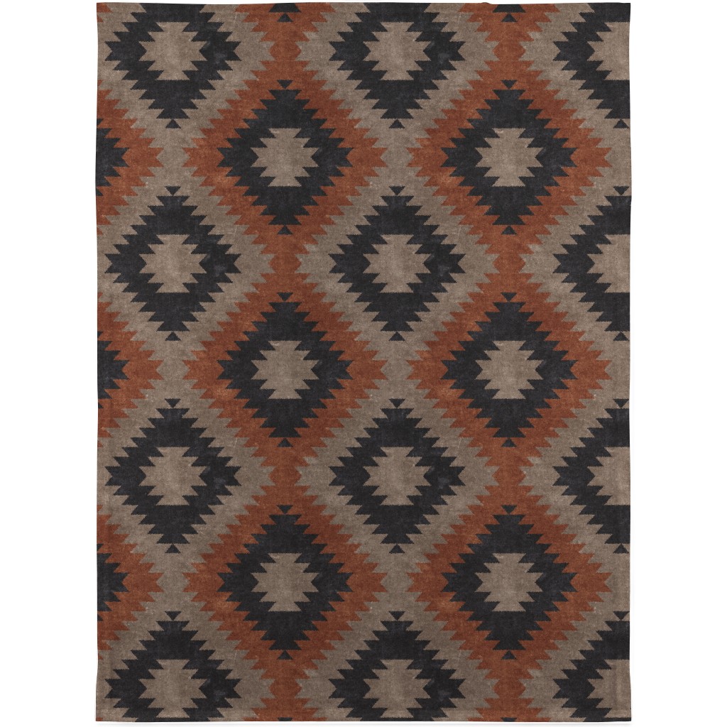 Tribal Southwest Boho Blanket, Plush Fleece, 30x40, Brown