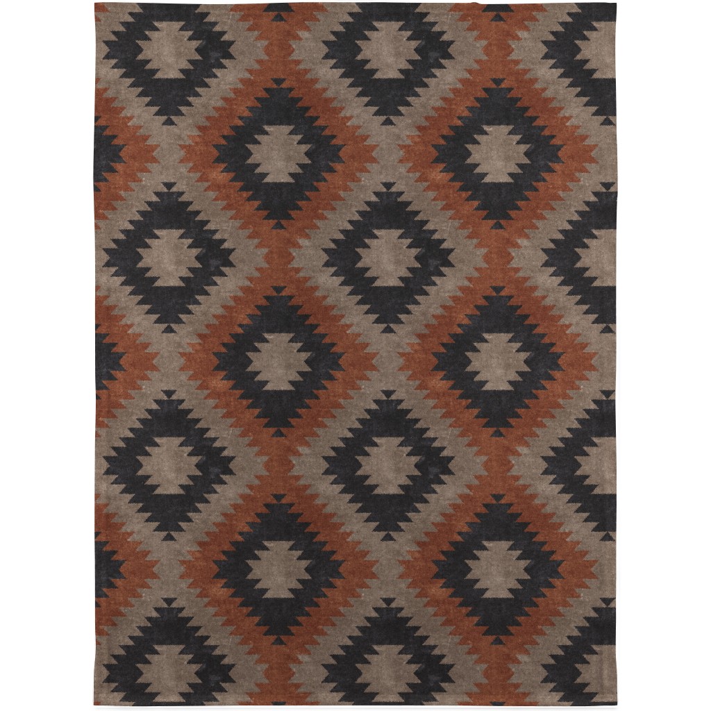 Tribal Southwest Boho Blanket, Plush Fleece, 30x40, Brown, Taupe