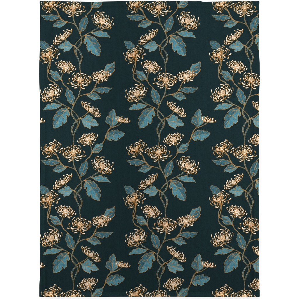 Chrysanthemum Nouveau Blanket, Plush Fleece, 30x40, Blue