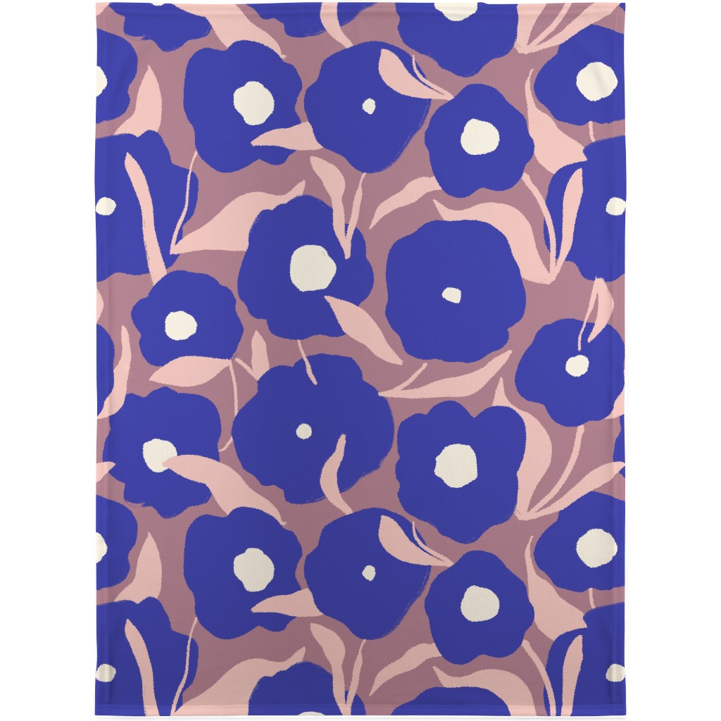 Allover Flowers - Blue Blanket, Plush Fleece, 30x40, Purple, Purple
