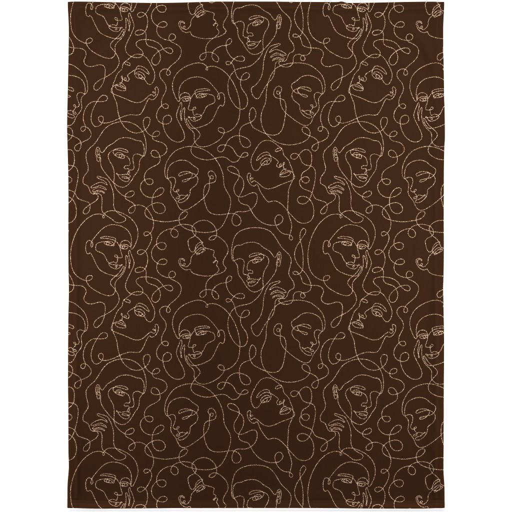 Hand Drawn Women Blanket, Plush Fleece, 30x40, Brown