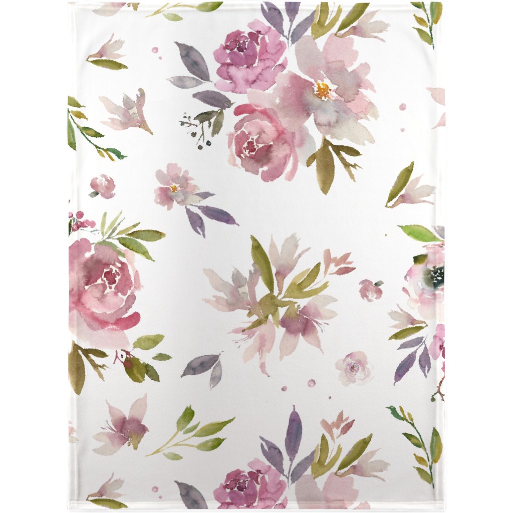 Watercolor Mauve Floral - Pink and Purple Blanket, Plush Fleece, 30x40, Pink
