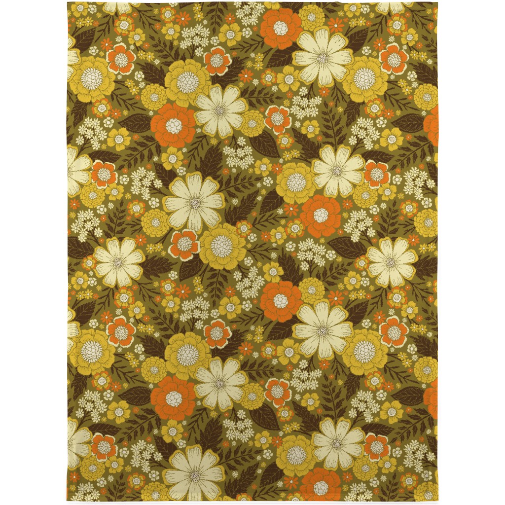 1970s Retro/Vintage Floral - Yellow and Brown Blanket, Plush Fleece, 30x40, Yellow