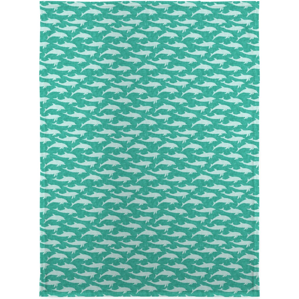 Dolphins Blanket, Plush Fleece, 30x40, Green, Sea Glass