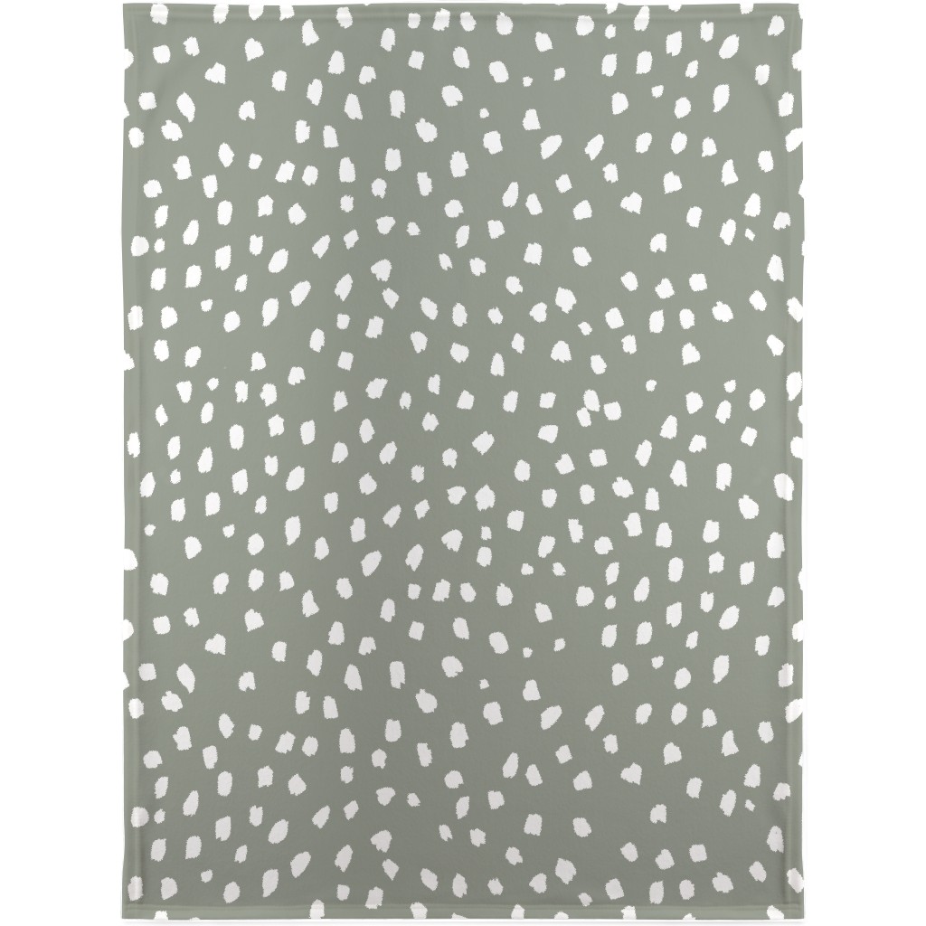 Painterly White Marks Blanket, Plush Fleece, 30x40, Green, Light Gray