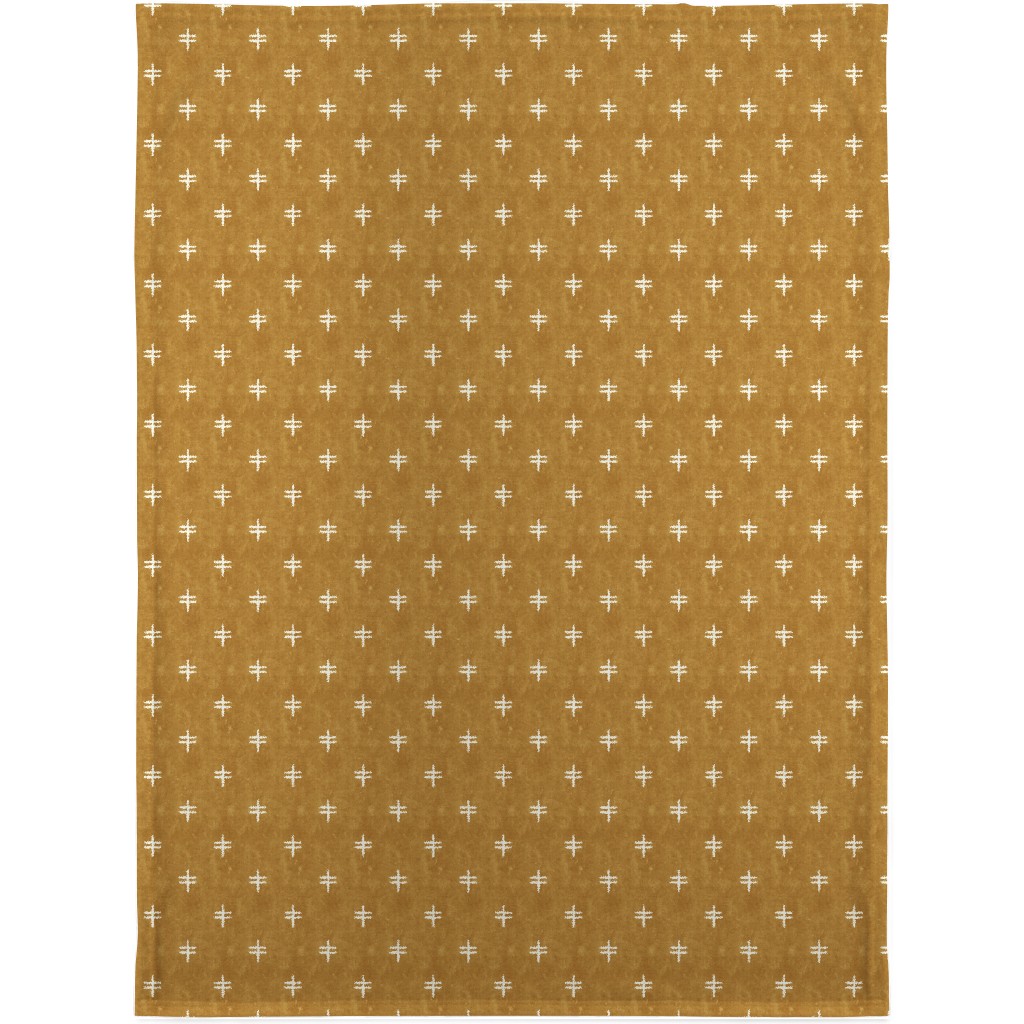 Double Cross Mudcloth Tribal - Mustard Yellow Blanket, Sherpa, 30x40, Brown, Brown