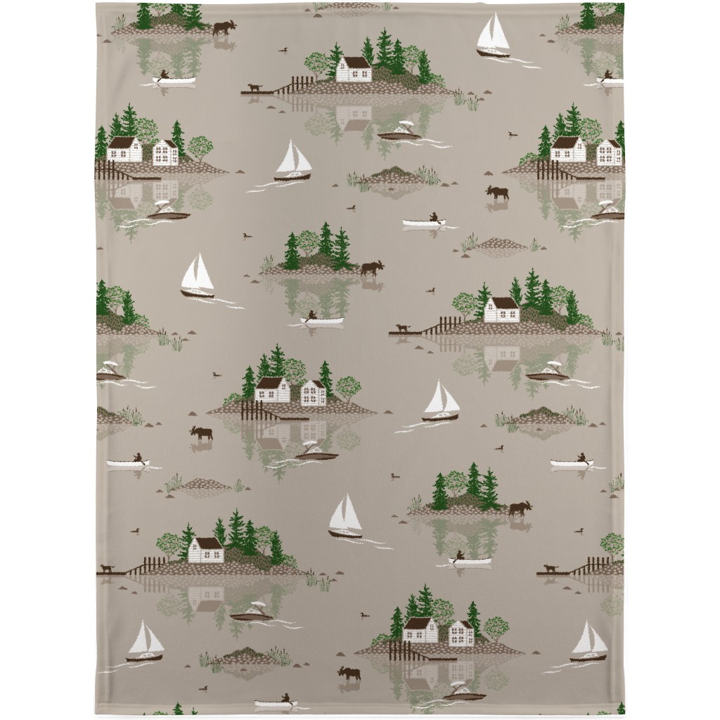 Boats on the Lake - Beige Blanket, Sherpa, 30x40, Beige