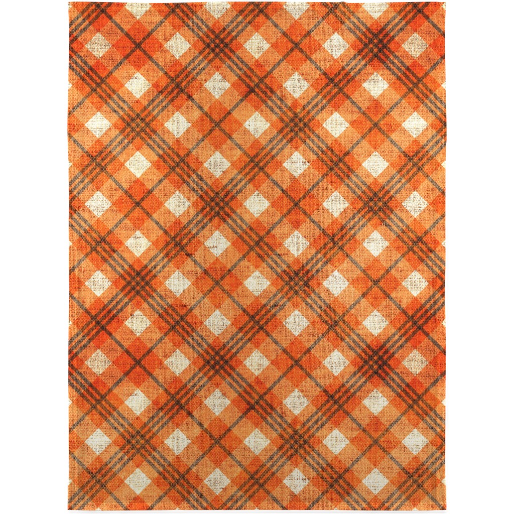 Burlap Plaid - Orange and Grey Blanket, Sherpa, 30x40, Orange