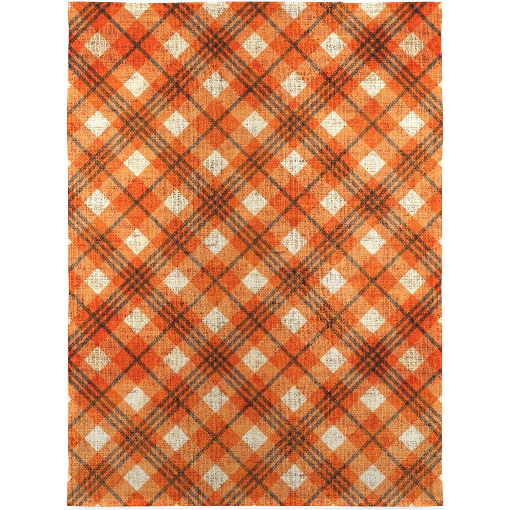 Burlap Plaid - Orange and Grey Blanket, Sherpa, 30x40, Orange, Orange