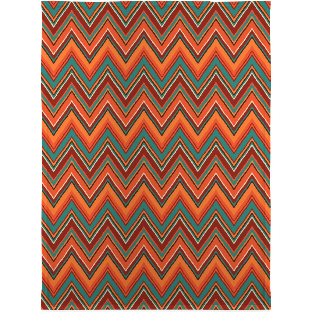 Chevron - Orange and Teal Blanket, Sherpa, 30x40, Orange