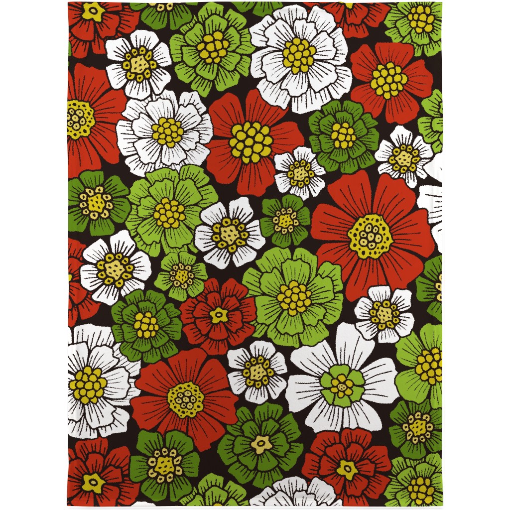 Christmas Floral - Red and Green Blanket, Sherpa, 30x40, Multicolor