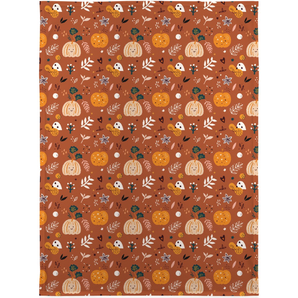 Autumn Pattern - Orange Blanket, Sherpa, 30x40, Orange, Orange