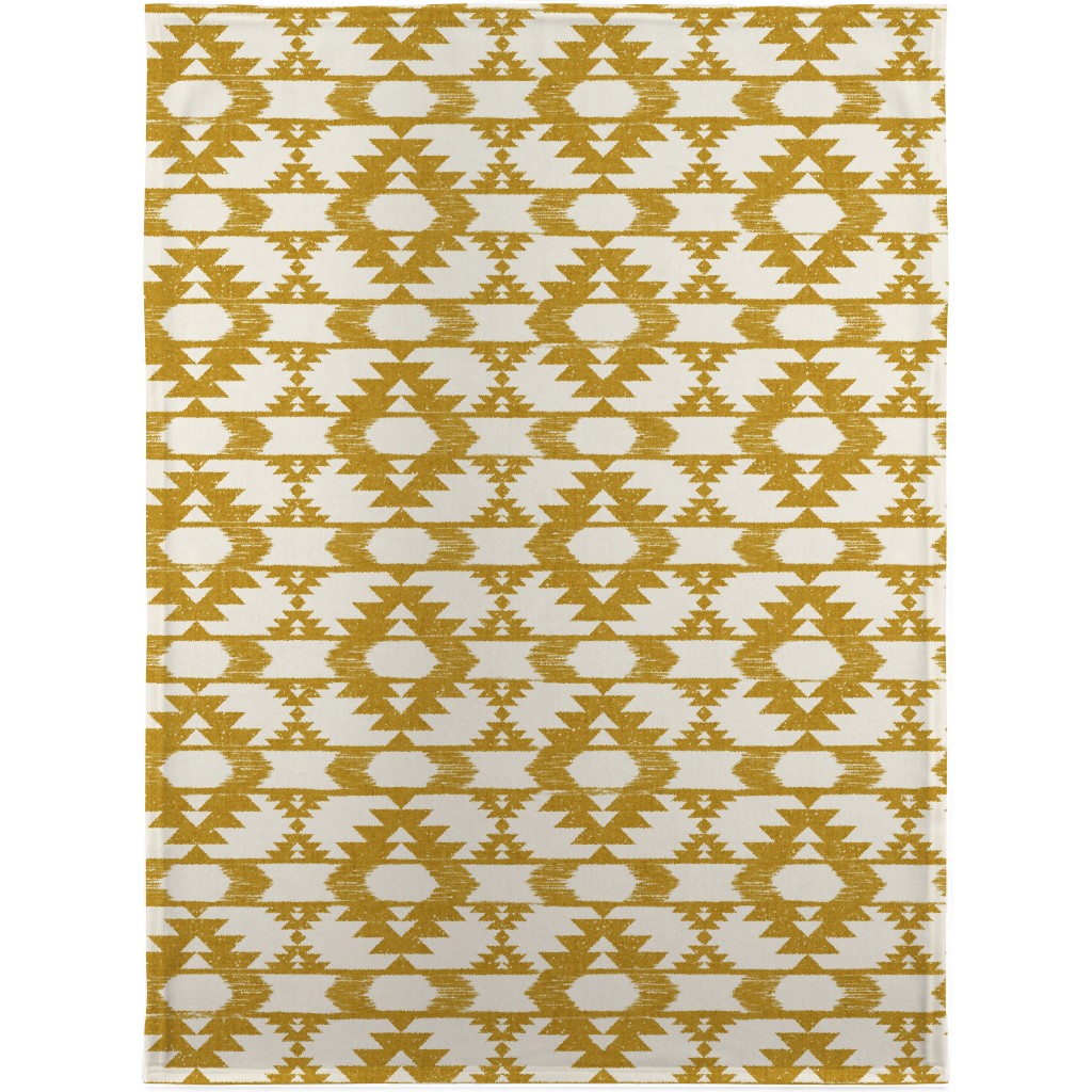 Modern Tribal Abstract Geometric - Yellow and White Blanket, Sherpa, 30x40, Yellow