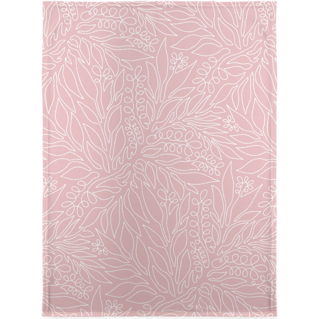 Contour Line Botanicals - Blush Pink Blanket, Sherpa, 30x40, Pink, Bright Pink