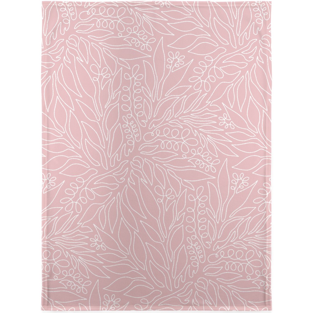 Contour Line Botanicals - Blush Pink Blanket, Sherpa, 30x40, Pink