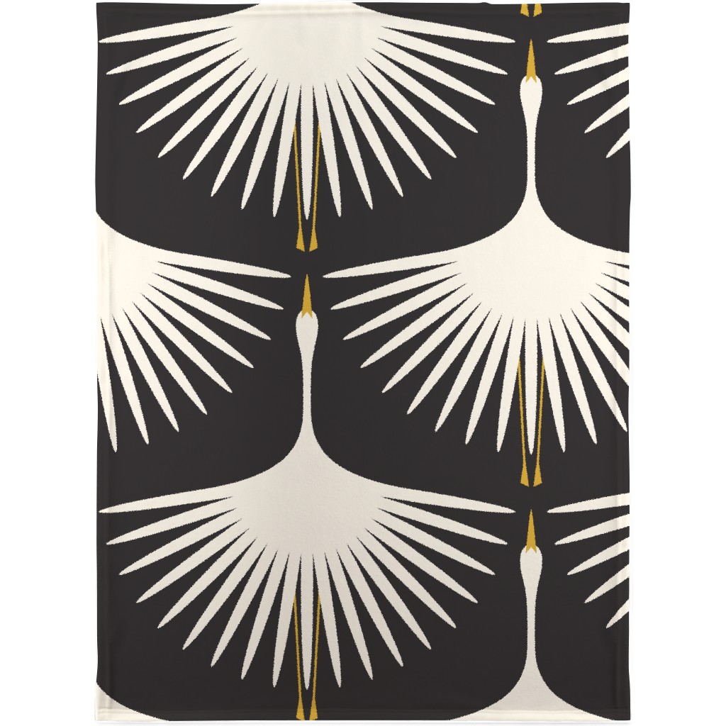 Art Deco Swans - Cream & Black Blanket, Sherpa, 30x40, Black