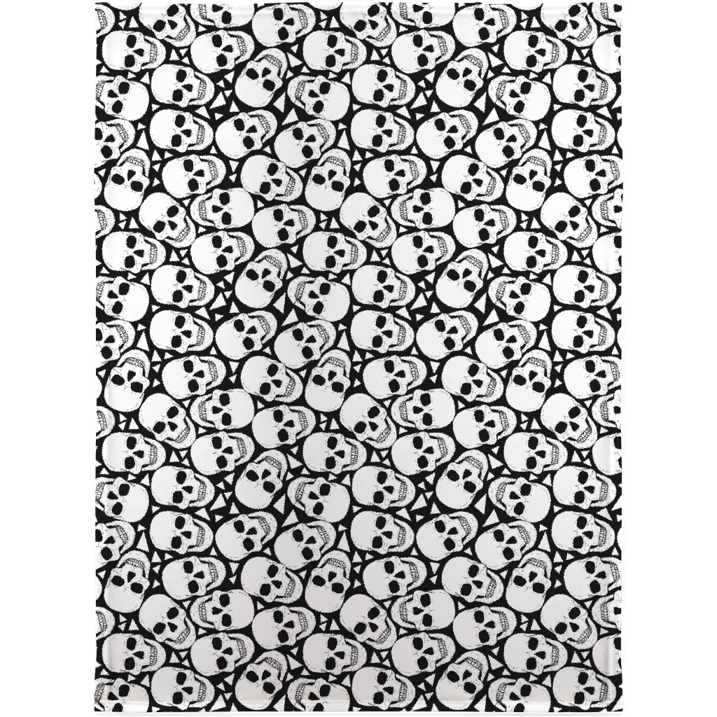 Skulls With Triangles - Black and White Blanket, Sherpa, 30x40, White