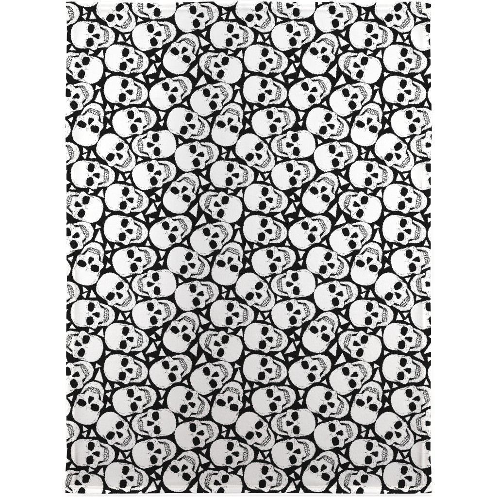 Skulls With Triangles - Black and White Blanket, Sherpa, 30x40, White, White