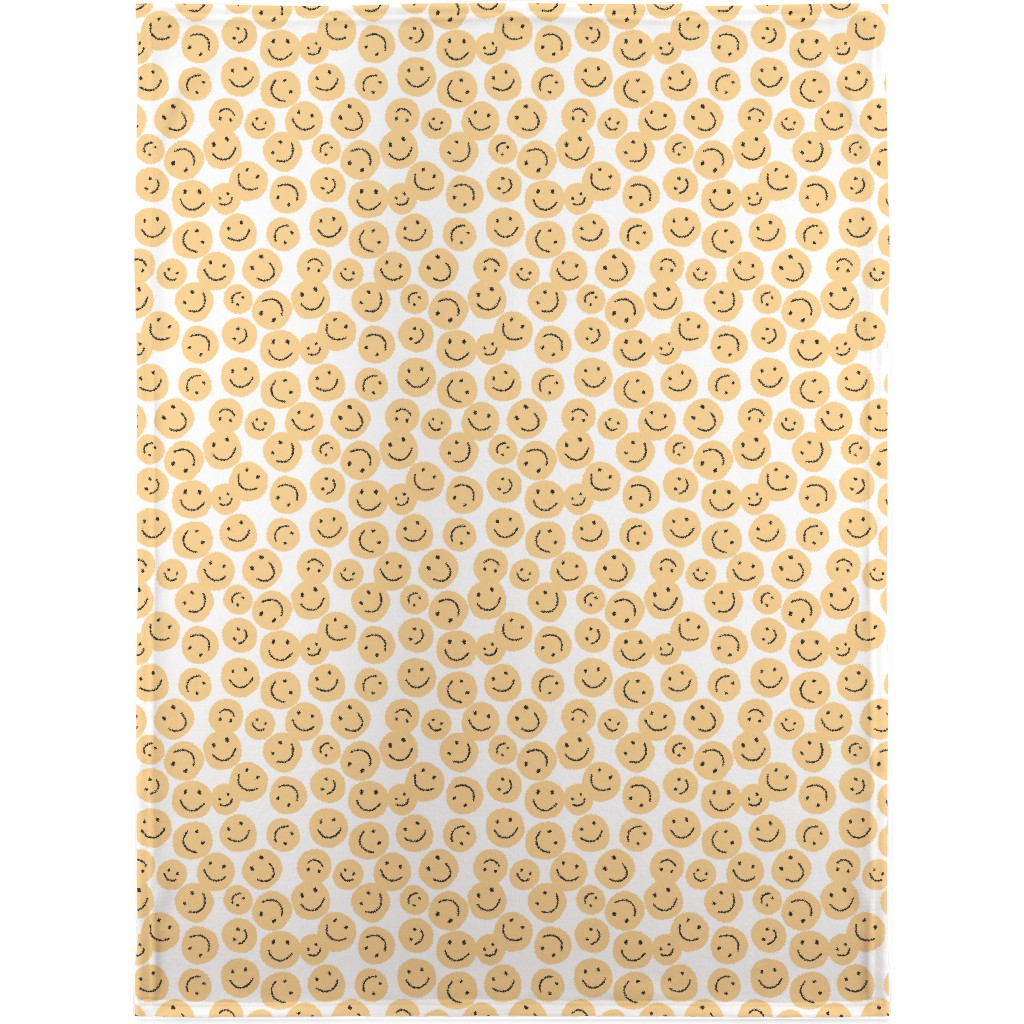 Happy Smiley Faces - Yellow Blanket, Sherpa, 30x40, Yellow, Classic Yellow