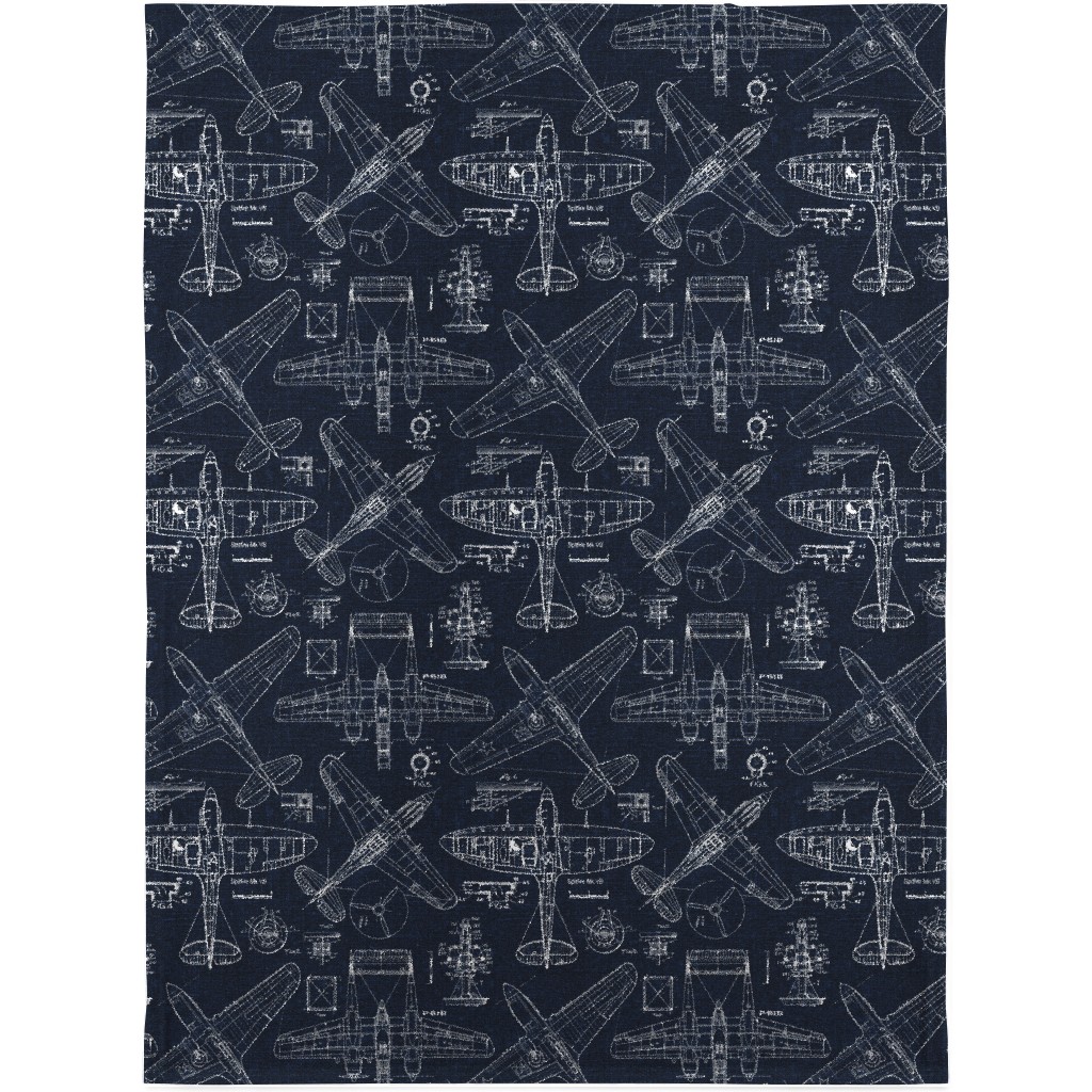 Airplanes - White and Blue Blanket, Sherpa, 30x40, Blue, True Blue