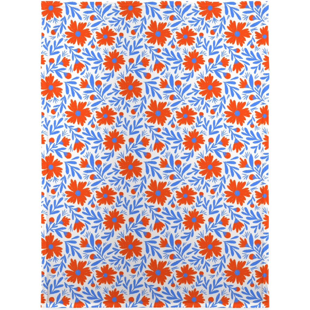 Floral Drop - Red and Blue Blanket, Sherpa, 30x40, Blue, True Blue