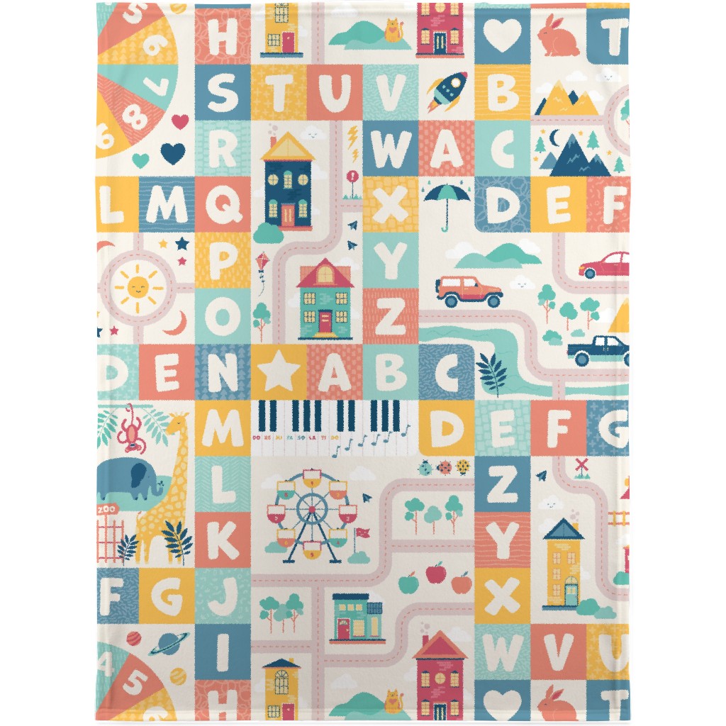 Alphabet With Colorful Geometric Shapes Blanket, Sherpa, 30x40, Multicolor