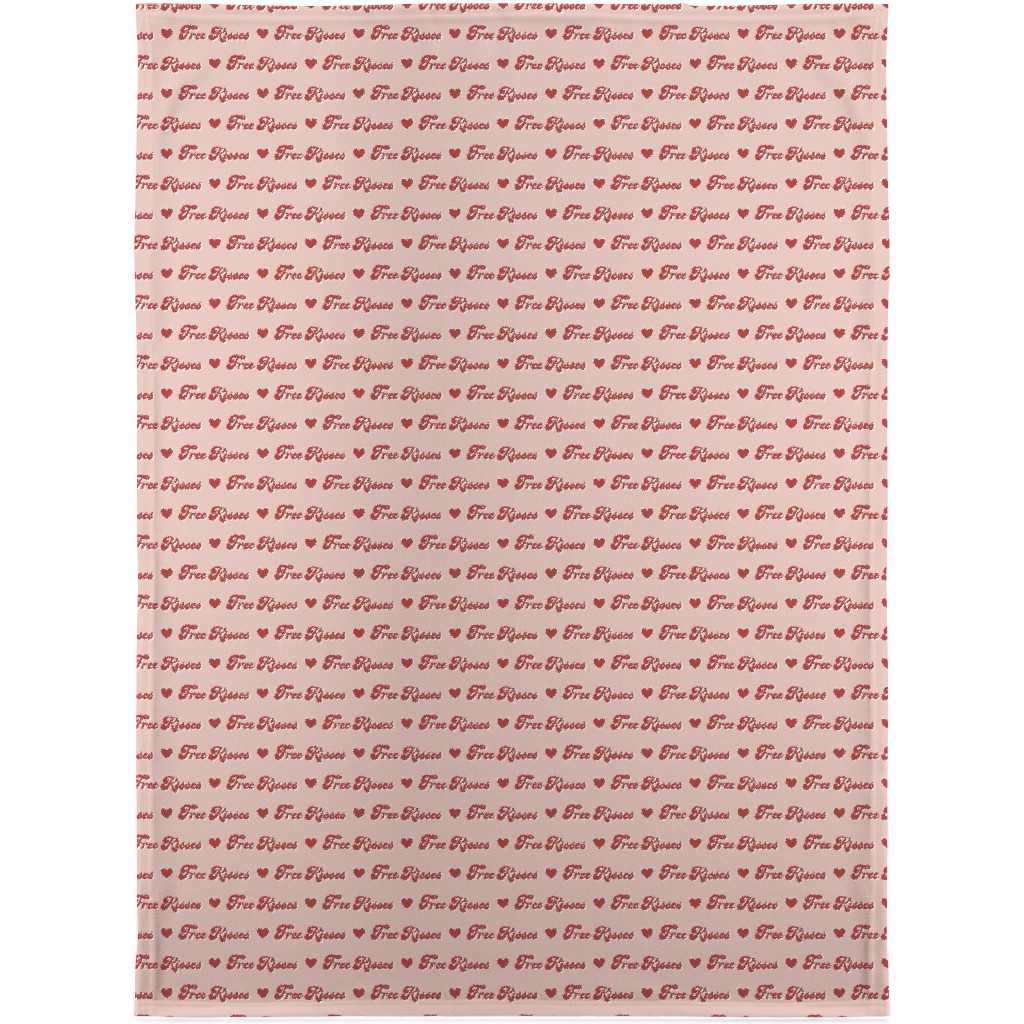Free Kisses - Retro Hearts - Red on Pink Blanket, Sherpa, 30x40, Pink