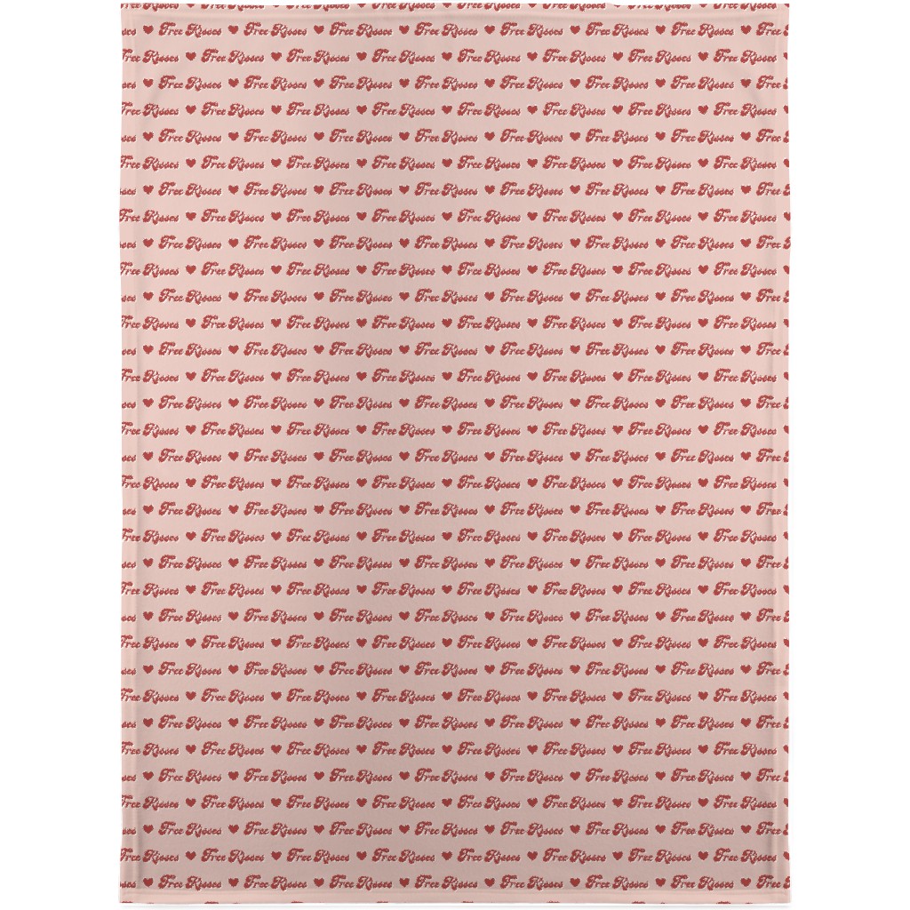 Free Kisses - Retro Hearts - Red on Pink Blanket, Sherpa, 30x40, Pink