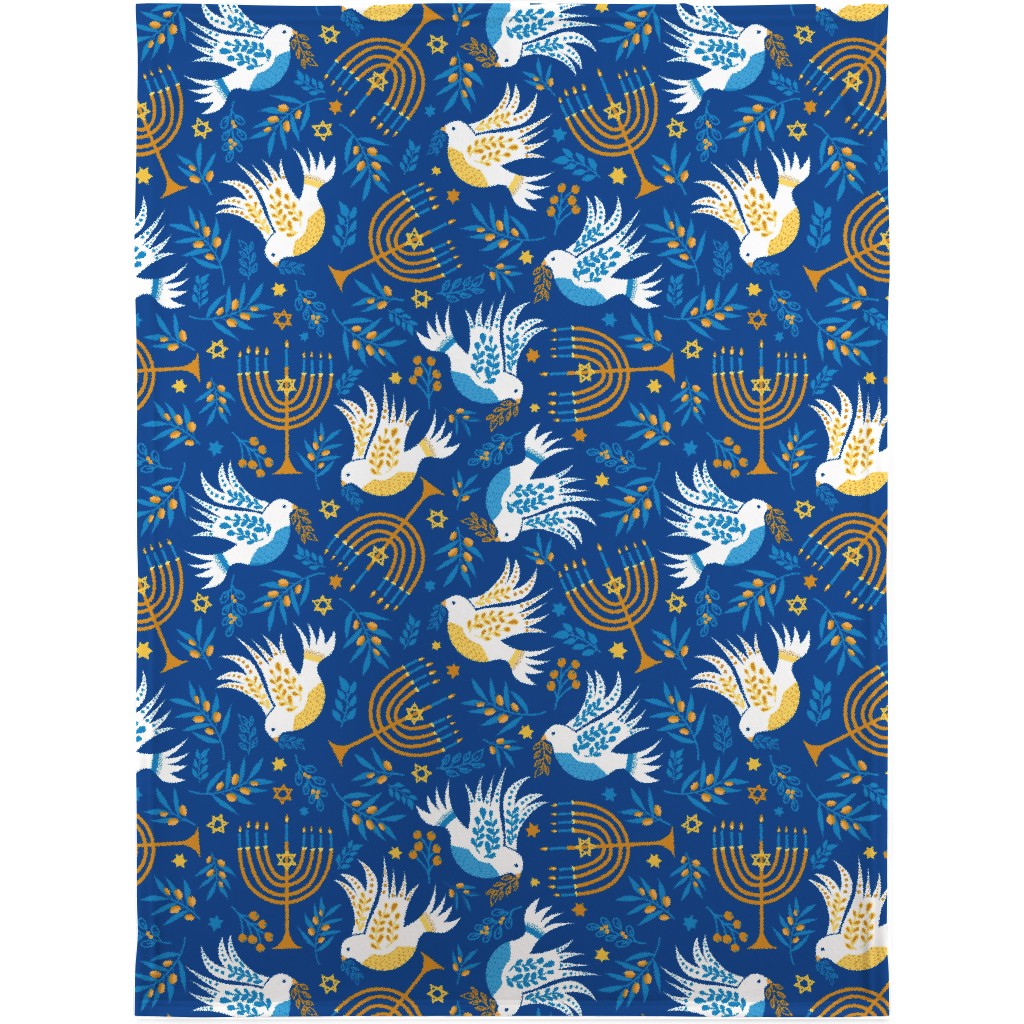 Hanukkah Birds Menorahs Blanket, Sherpa, 30x40, Blue, True Blue