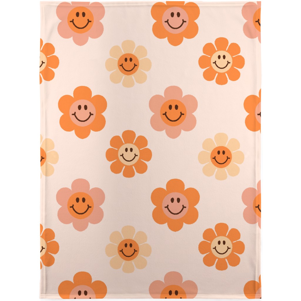 Smiley Floral - Orange Blanket, Sherpa, 30x40, Orange