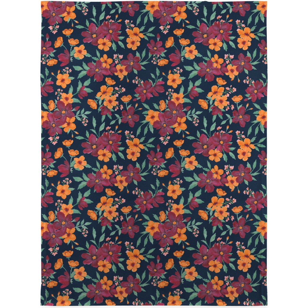 Watercolor Autumn Florals - Navy Blanket, Sherpa, 30x40, Multicolor