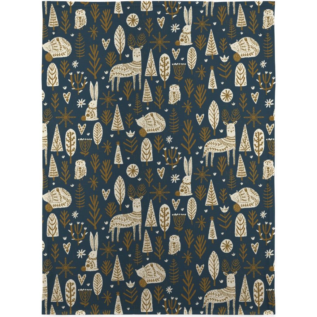 Scandi Snowflake Holiday - Prussian Blue With Pecan and Vanilla Blanket, Sherpa, 30x40, Blue, True Blue