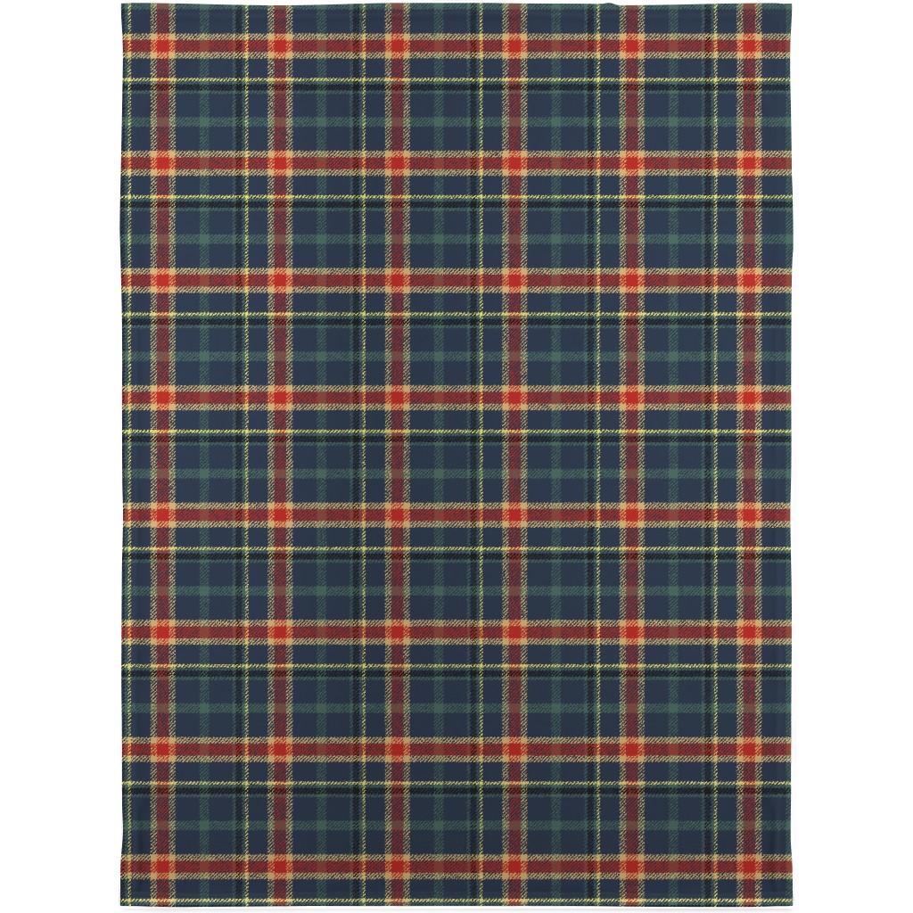 Navy Blue and Pine Plaid Blanket, Sherpa, 30x40, Multicolor