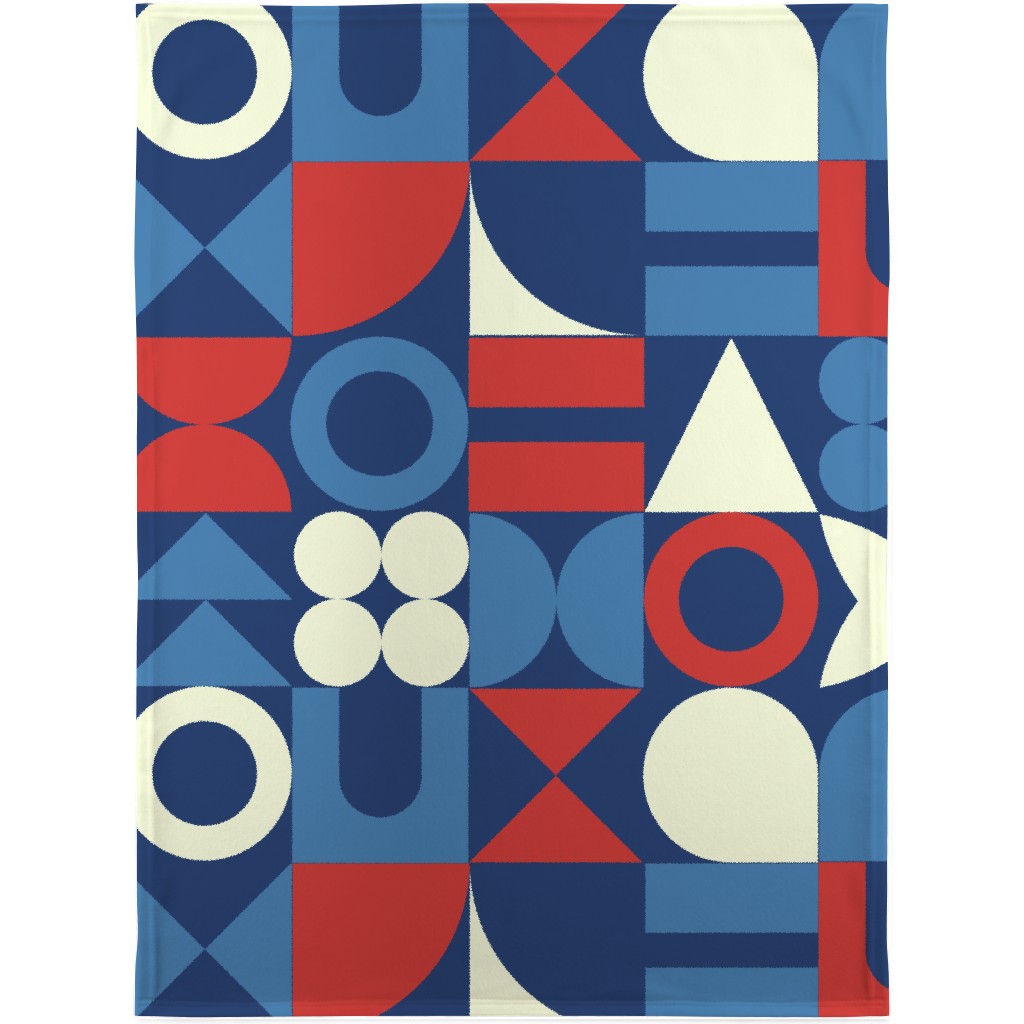 Abstract Shapes - Red, White and Blue Blanket, Sherpa, 30x40, Multicolor