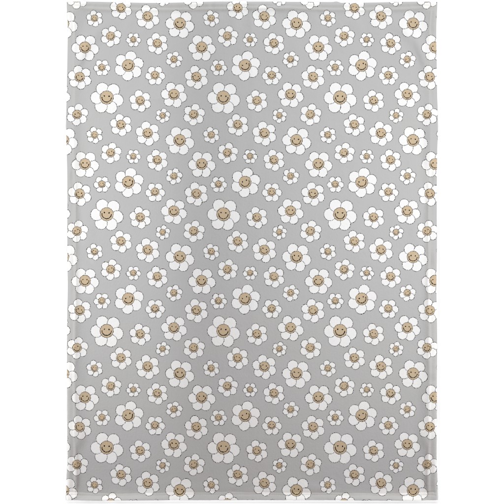 Sweet Smiling Daisies Blanket, Sherpa, 30x40, Gray, Fog