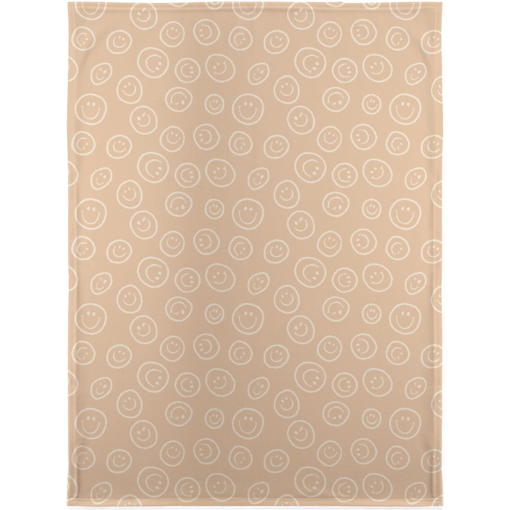 Smiley Winking Faces Blanket, Sherpa, 30x40, Beige, Tan