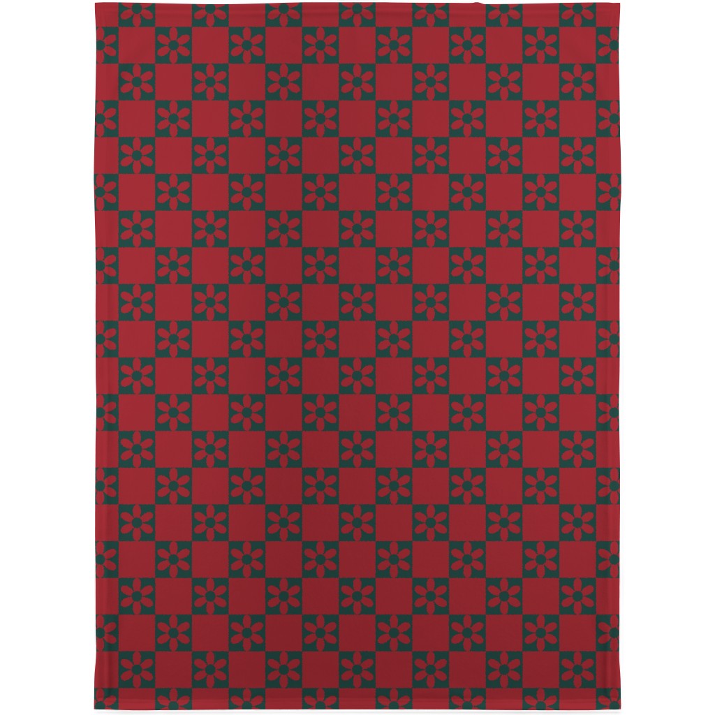 Daisy Checkerboard Blanket, Sherpa, 30x40, Red, Radish