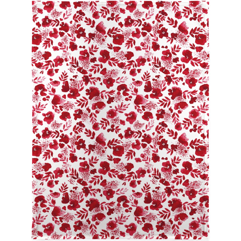 Floret Floral - Red Blanket, Sherpa, 30x40, Red, Red