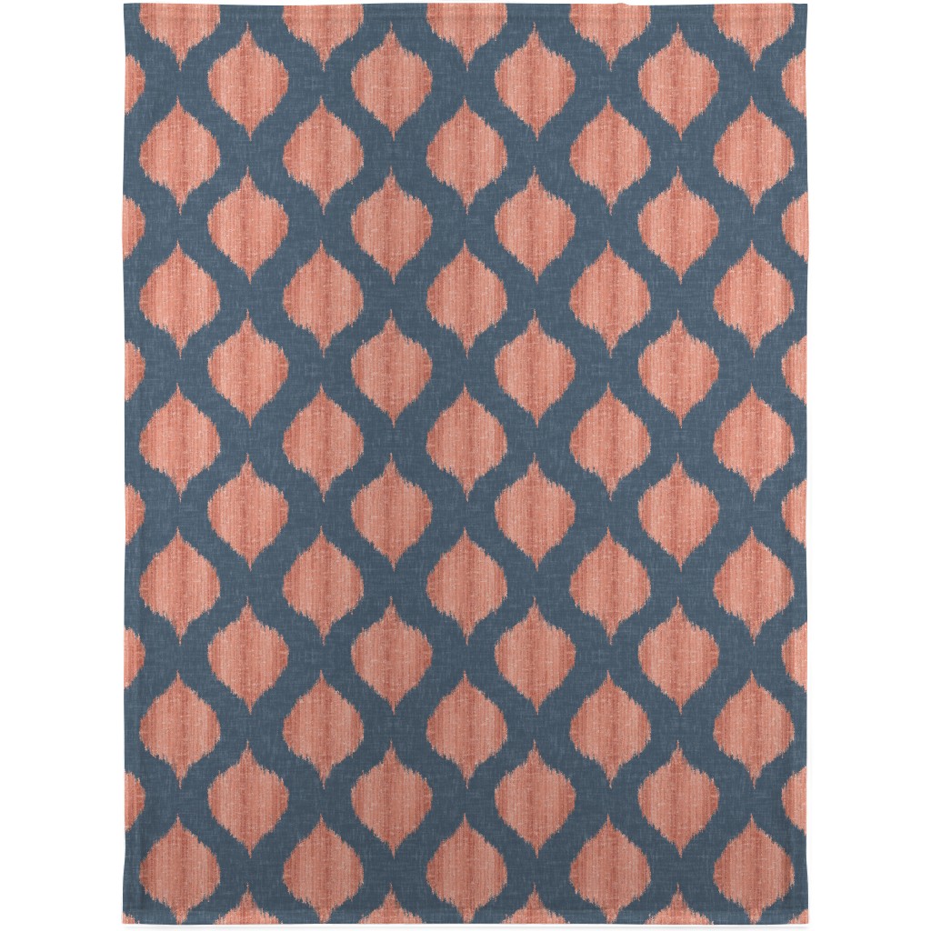 Lela Ikat - Navy and Coral Blanket, Sherpa, 30x40, Blue, True Blue